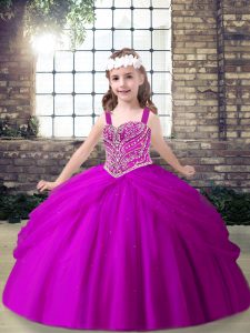 Enchanting Fuchsia Kids Formal Wear Party and Sweet 16 and Wedding Party with Beading and Pick Ups Straps Sleeveless Lac
