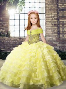 Popular Yellow Little Girls Pageant Dress Wholesale Party and Military Ball and Wedding Party with Beading and Ruffled L