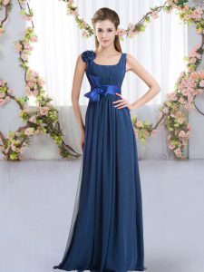 Floor Length Navy Blue Wedding Party Dress Straps Sleeveless Zipper