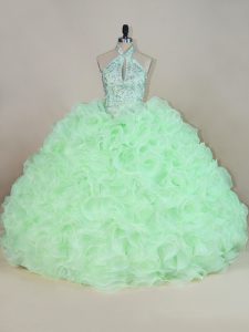 Yellow Green Lace Up Quinceanera Dress Beading and Ruffles Sleeveless