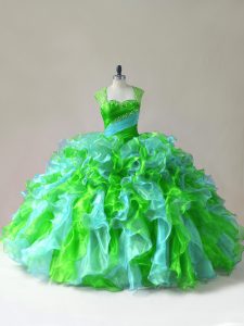 Beading and Ruffles Ball Gown Prom Dress Multi-color Zipper Sleeveless Floor Length