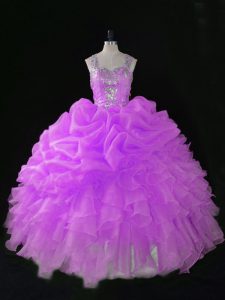 Noble Lilac Straps Zipper Sequins and Pick Ups Sweet 16 Quinceanera Dress Sleeveless