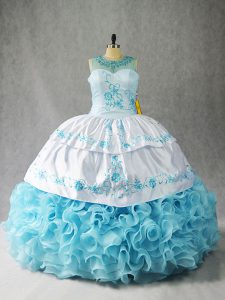 Beautiful Scoop Sleeveless Lace Up Vestidos de Quinceanera Baby Blue Fabric With Rolling Flowers