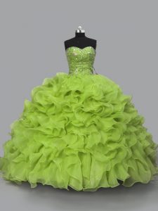 Spectacular Yellow Green Sleeveless Floor Length Beading and Ruffles Lace Up Sweet 16 Dress