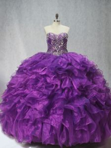 Sweet Ball Gowns Sleeveless Purple Sweet 16 Quinceanera Dress Brush Train Lace Up