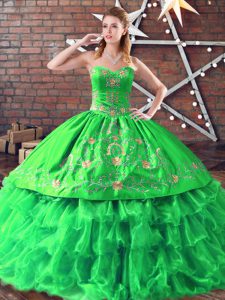 Orange Red Sweetheart Lace Up Embroidery Sweet 16 Dresses Sleeveless