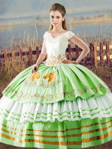Adorable Sleeveless Floor Length Embroidery and Ruffled Layers Lace Up Quinceanera Dress