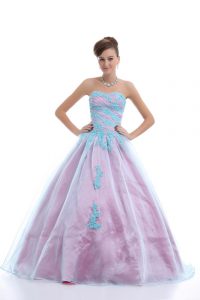 Extravagant Sweetheart Sleeveless Organza Quince Ball Gowns Appliques Lace Up