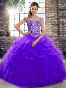 Pretty Purple Sleeveless Beading and Ruffles Lace Up Quinceanera Dresses