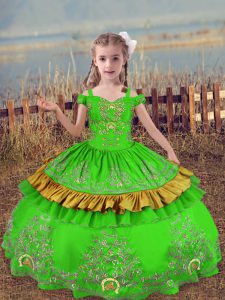Super Sleeveless Beading and Embroidery Floor Length Little Girls Pageant Dress