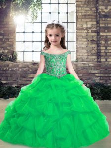 Custom Design Off The Shoulder Sleeveless Lace Up Pageant Dresses Turquoise Organza