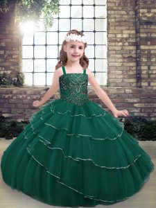 Straps Sleeveless Lace Little Girl Pageant Dress Beading Lace Up