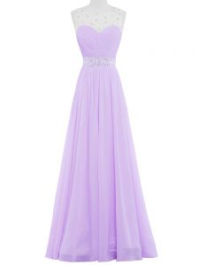 Lavender Empire Scoop Sleeveless Chiffon Floor Length Backless Beading Prom Dresses