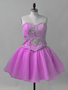 Fantastic Mini Length Lace Up Prom Party Dress Lilac for Prom and Party with Beading