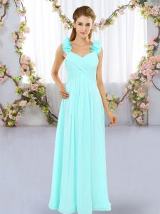 Aqua Blue Straps Lace Up Hand Made Flower Wedding Party Dress Sleeveless