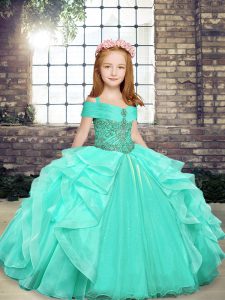 Sleeveless Lace Up Floor Length Beading Little Girls Pageant Dress