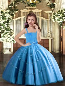 Simple Sleeveless Lace Up Floor Length Beading Pageant Gowns For Girls