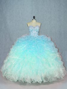 Dazzling Multi-color Ball Gowns Beading and Ruffles 15 Quinceanera Dress Lace Up Organza Sleeveless