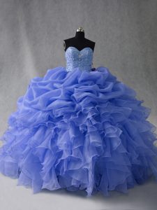 Ball Gowns Quinceanera Dress Blue Sweetheart Organza Sleeveless Floor Length Lace Up