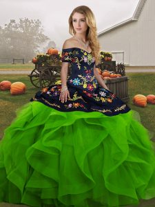 Glorious Embroidery and Ruffles Quinceanera Gowns Green Lace Up Sleeveless Floor Length