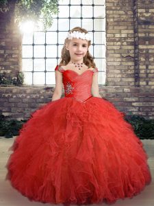 Floor Length Red Pageant Dress Toddler Straps Sleeveless Side Zipper