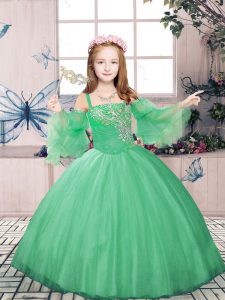 Custom Designed Green Straps Lace Up Beading Pageant Dress Wholesale Sleeveless