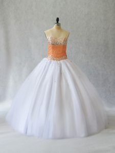 Floor Length Ball Gowns Sleeveless White Sweet 16 Dresses Lace Up