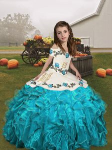 Organza Sleeveless Floor Length Pageant Dress for Teens and Embroidery and Ruffles