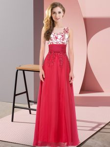 Sophisticated Red Backless Dama Dress Appliques Sleeveless Floor Length