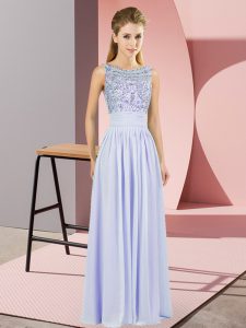 Beauteous Floor Length Backless Prom Dress Lavender for Prom and Party and Military Ball with Beading