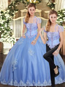 Perfect Light Blue Lace Up 15 Quinceanera Dress Beading and Appliques Sleeveless Floor Length