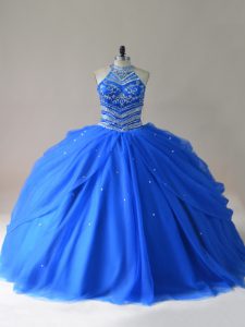 Hot Sale Beading Vestidos de Quinceanera Royal Blue Lace Up Sleeveless Floor Length