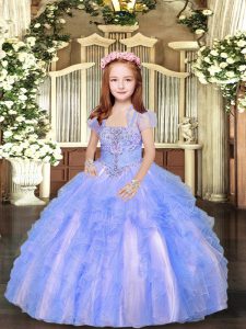 Tulle Sleeveless Floor Length Girls Pageant Dresses and Beading and Ruffles