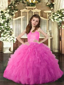 Hot Pink Sleeveless Ruffles Floor Length Girls Pageant Dresses