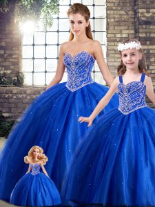 Delicate Blue Quinceanera Dress Military Ball and Sweet 16 and Quinceanera with Beading Sweetheart Sleeveless Brush Trai