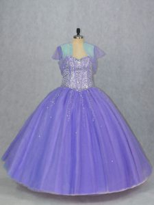 Floor Length Lace Up Sweet 16 Dress Lavender for Sweet 16 and Quinceanera with Beading