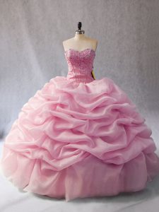 Amazing Sweetheart Sleeveless Organza Sweet 16 Quinceanera Dress Beading and Pick Ups Lace Up