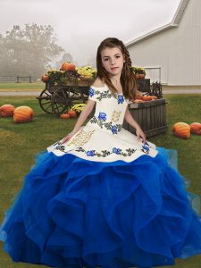 Excellent Sleeveless Lace Up Floor Length Embroidery and Ruffles Little Girls Pageant Dress Wholesale