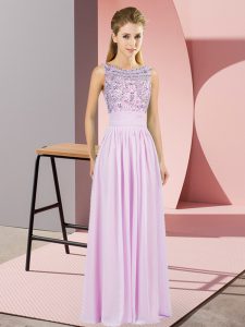 Custom Designed Scoop Sleeveless Prom Dress Beading Lilac Chiffon