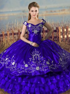 Deluxe Purple Sleeveless Satin and Organza Lace Up Vestidos de Quinceanera for Sweet 16 and Quinceanera