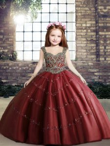 Red Little Girls Pageant Dress Party and Sweet 16 and Wedding Party with Beading Straps Sleeveless Lace Up