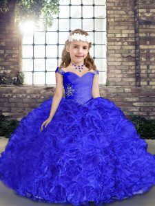 Royal Blue Little Girl Pageant Gowns Party and Wedding Party with Beading Straps Sleeveless Lace Up