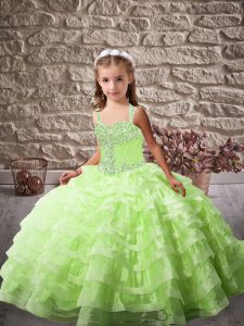Attractive Straps Neckline Beading and Ruffled Layers Pageant Gowns Sleeveless Lace Up