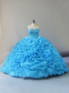Lace Up Sweet 16 Dresses Baby Blue for Sweet 16 and Quinceanera with Beading and Pick Ups and Hand Made Flower Court Tra