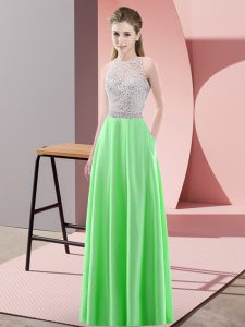 Green Backless Prom Gown Beading Sleeveless Floor Length