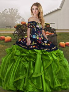 Dazzling Green Sleeveless Embroidery and Ruffles Floor Length Quinceanera Dresses