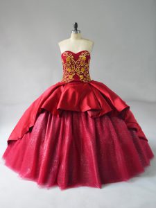 Adorable Wine Red Quinceanera Gown Sweet 16 and Quinceanera with Beading and Embroidery Sweetheart Sleeveless Court Trai