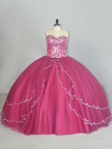 Red Vestidos de Quinceanera Tulle Brush Train Sleeveless Beading and Sequins