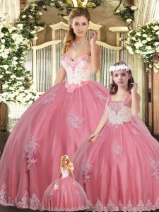 Sweetheart Sleeveless Lace Up Quinceanera Dress Watermelon Red