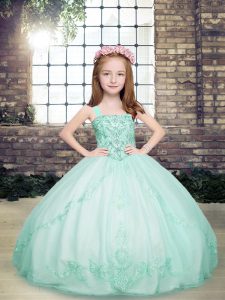 Floor Length Apple Green Little Girls Pageant Dress Wholesale Straps Sleeveless Lace Up